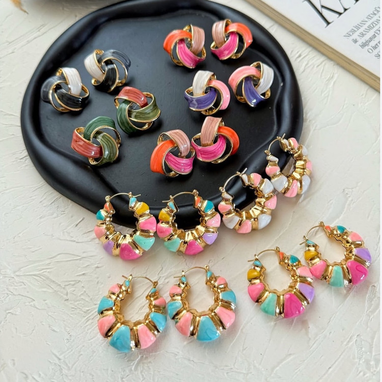 گوشواره رنگی میناکاری بدون حساسیت