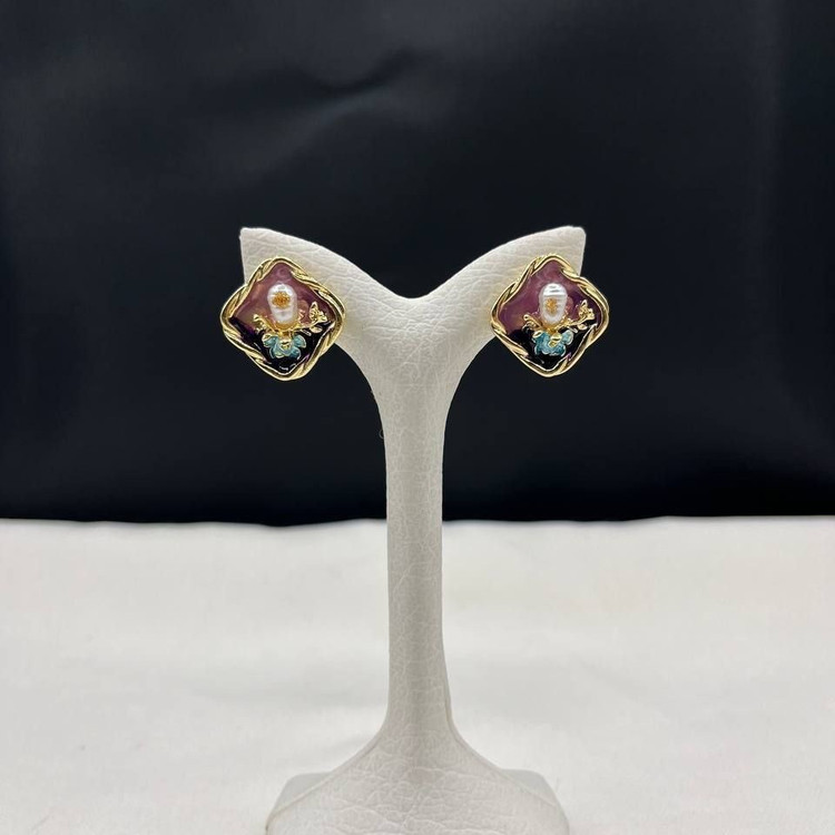 گوشواره میناکاری مروارید دار رنگی
