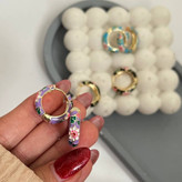 گوشواره میناکاری طرح گل دار حلقه ای