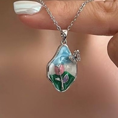 گردنبند مینا رنگی استیل دخترانه زنانه