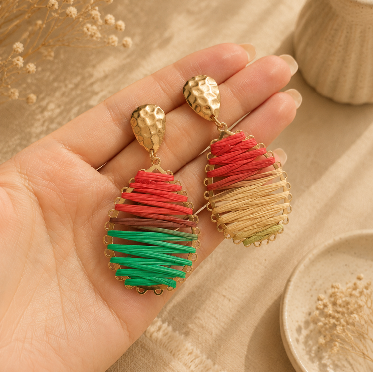 گوشواره طرح حصیری تابستونی زنانه دخترانه