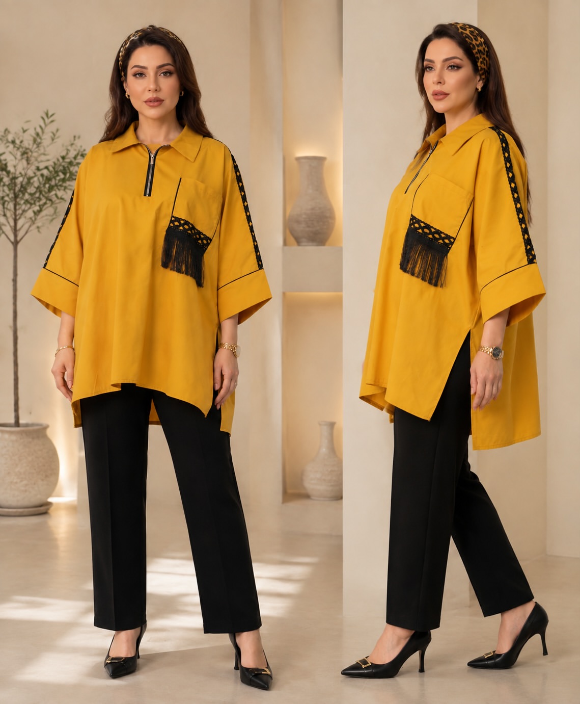 تونیک مانتویی سایز بزرگ زنانه مدل اطلس