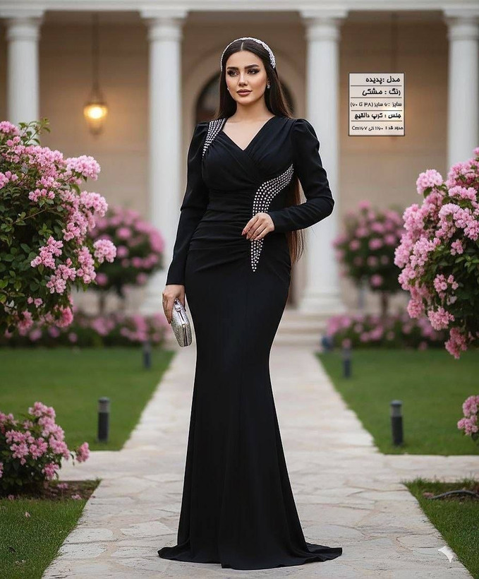 پیراهن مجلسی نگین دار سایز بزرگ زنانه
