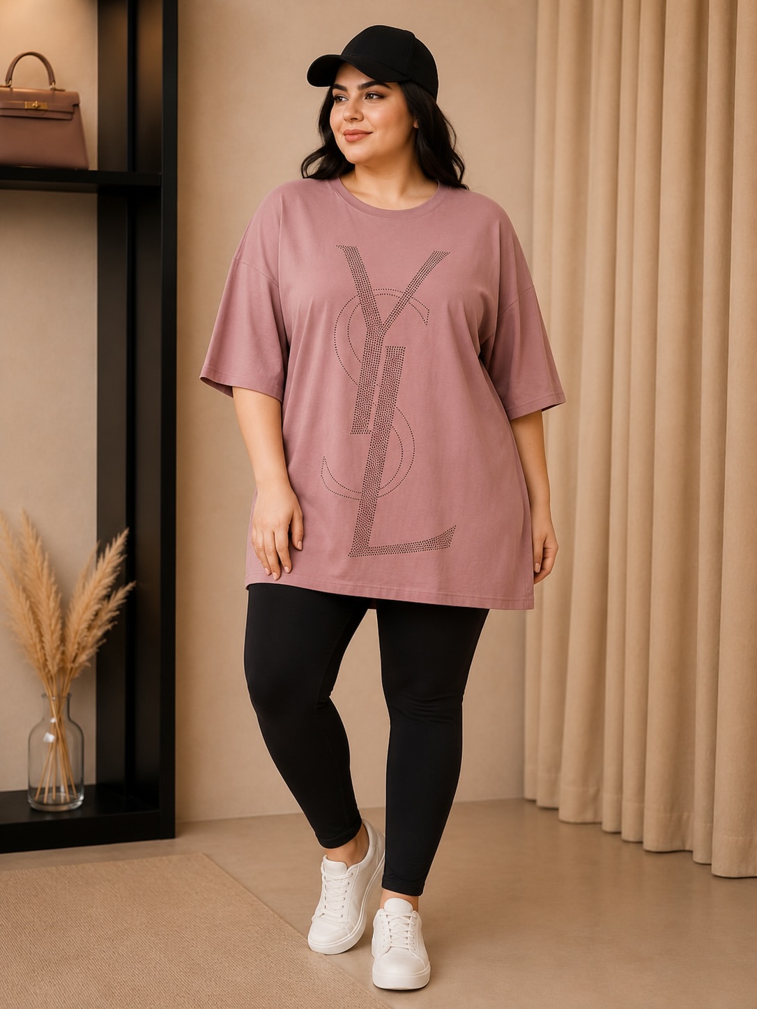 تیشرت زنانه سایز بزرگ نگین دار
