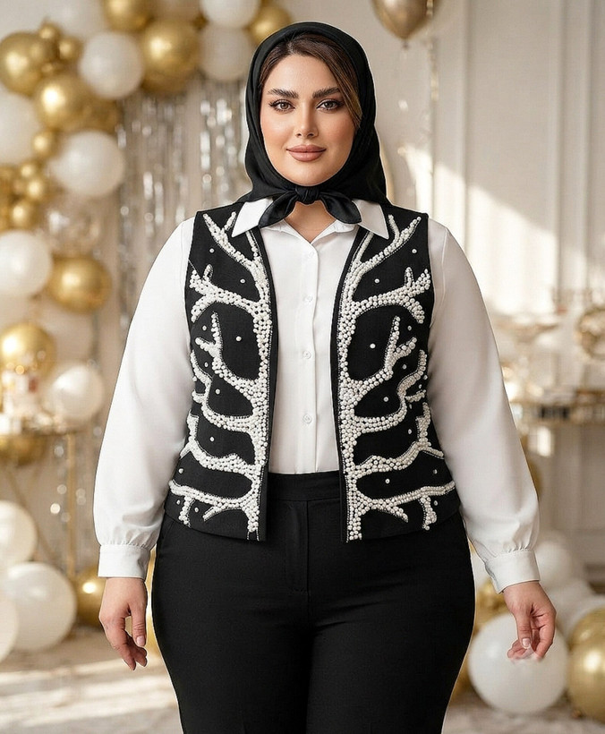 جلیقه یا وست مروارید دوزی زنانه مجلسی سایزبزرگ
